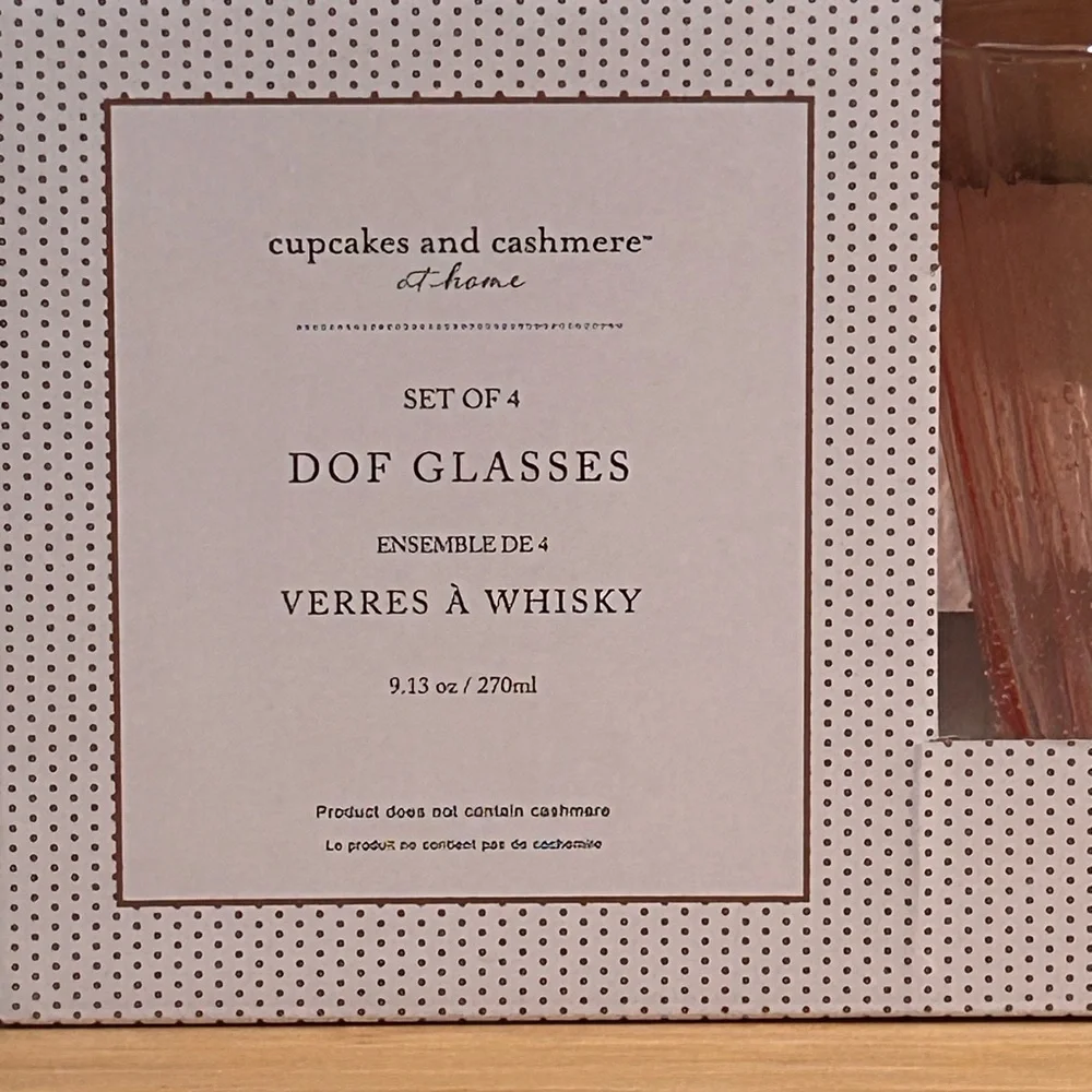 Cupcakes & Cashmere Set of 4 Peach DOF Glasses With Scalloped Rim NWTS